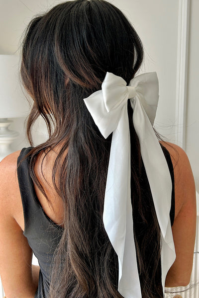 Amy White Satin Large Hair Bow Clip