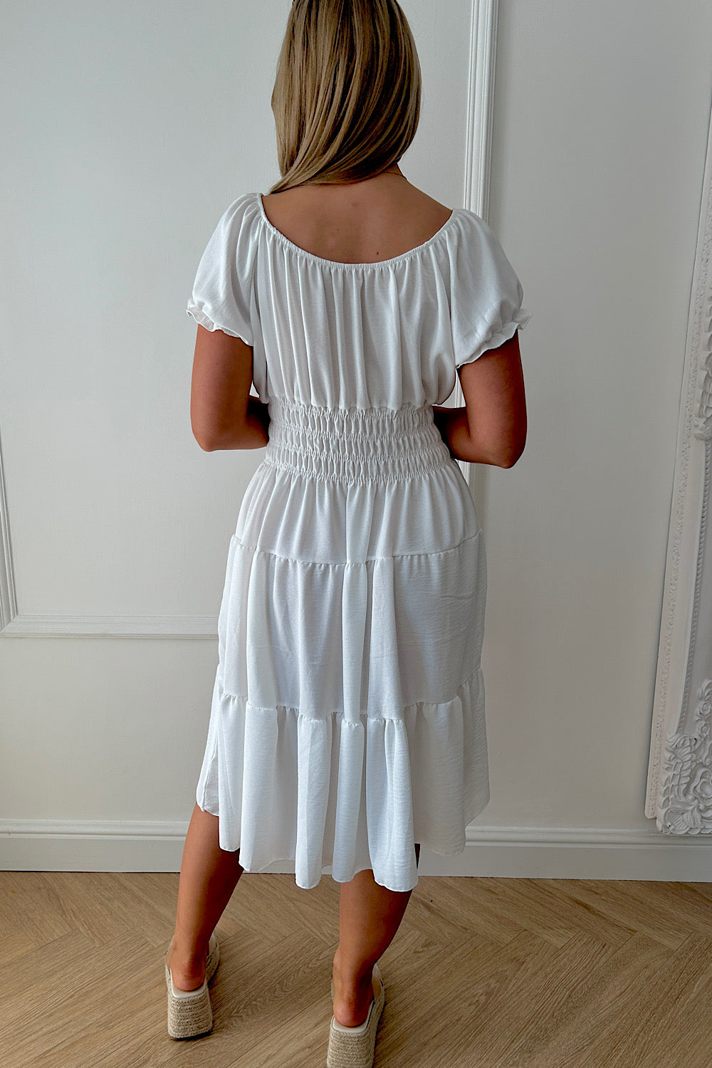 Raylee White Button Midi Dress