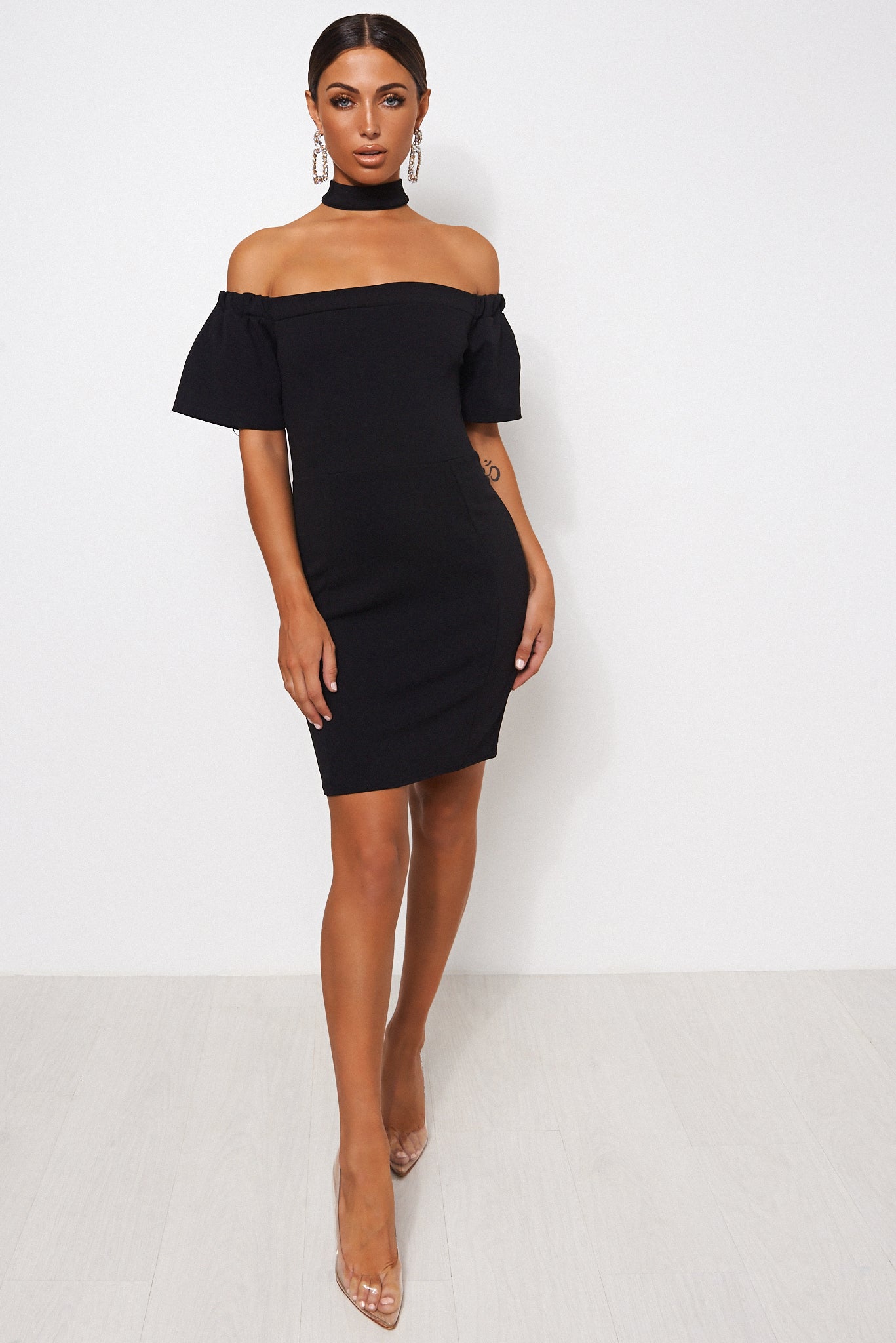 Clara Black Bardot Choker Mini Dress The Fashion Bible Clara Black Bardot Choker Mini Dress The Fashion Bible