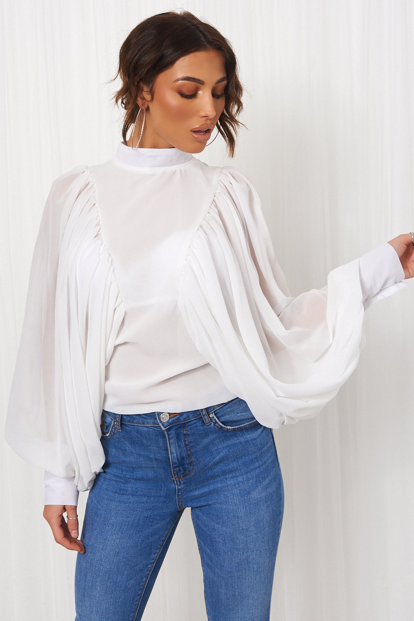 White Chiffon Angel Sleeve Blouse