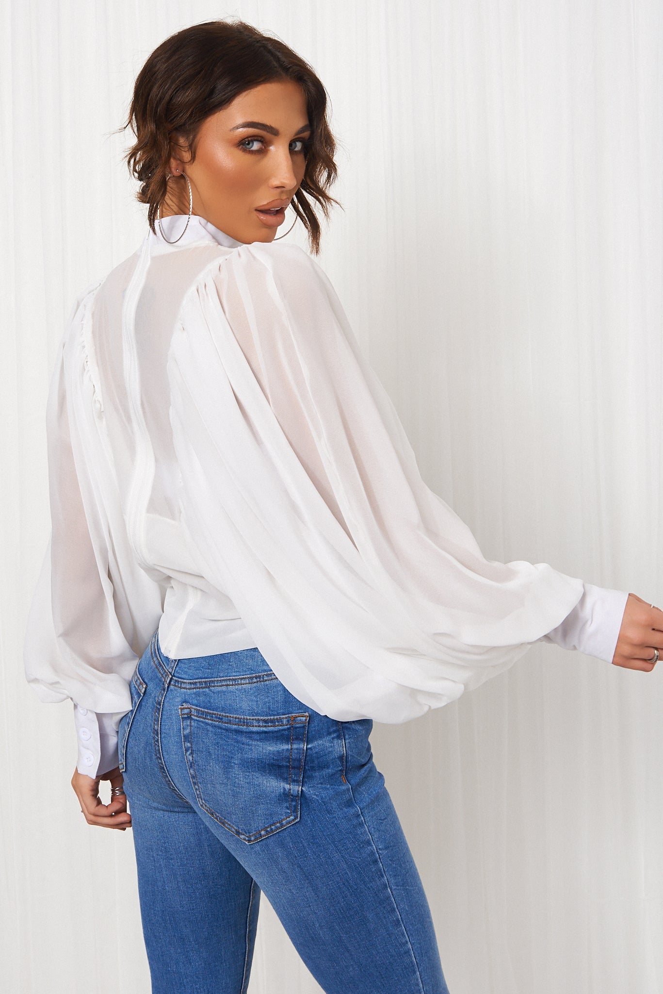 White Chiffon Angel Sleeve Blouse