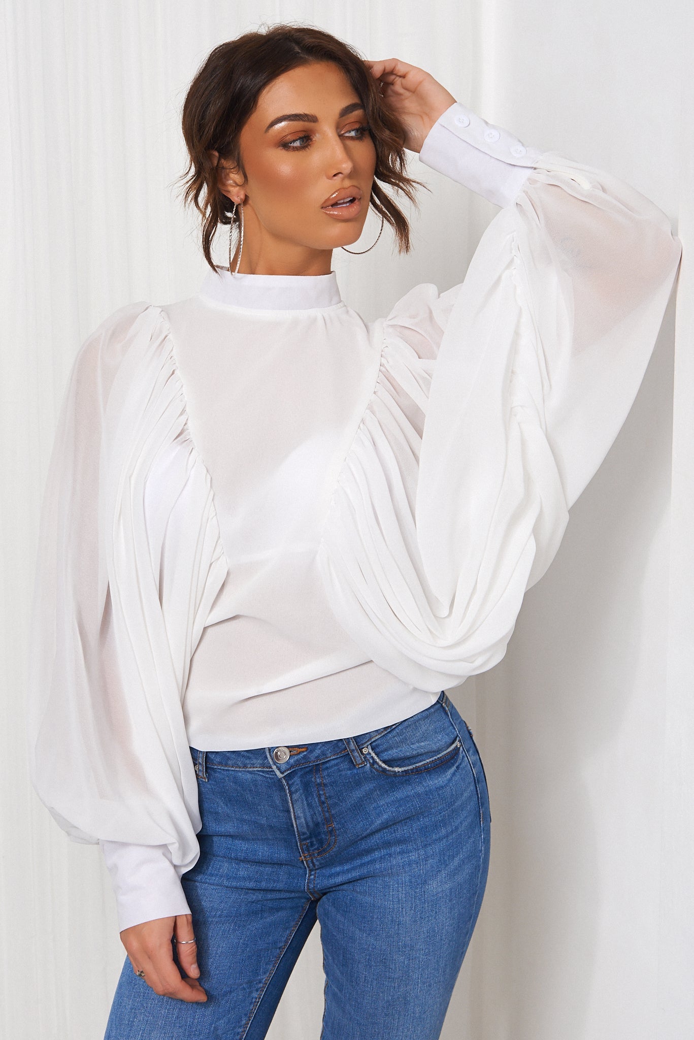 White Chiffon Angel Sleeve Blouse