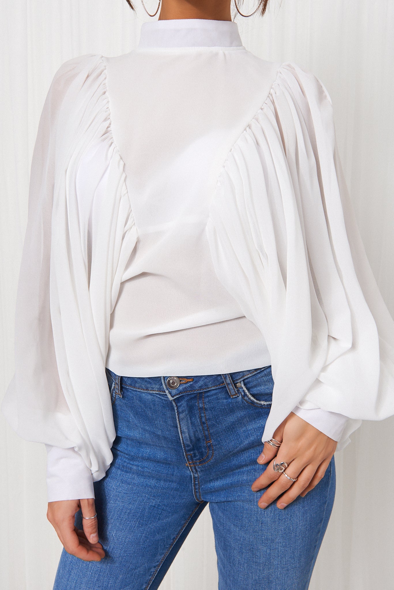 White Chiffon Angel Sleeve Blouse