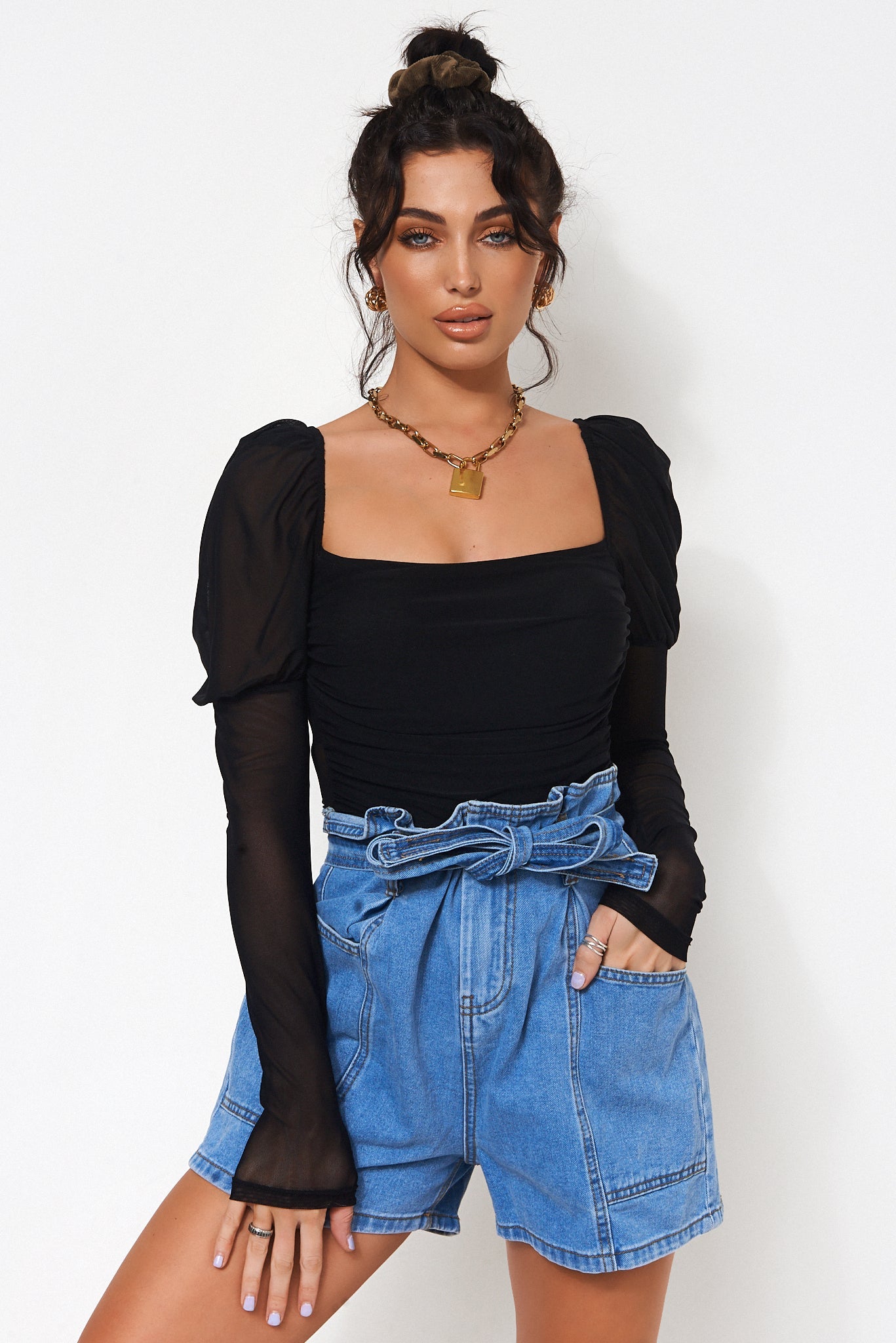 Black Puff Sleeve Bodysuit