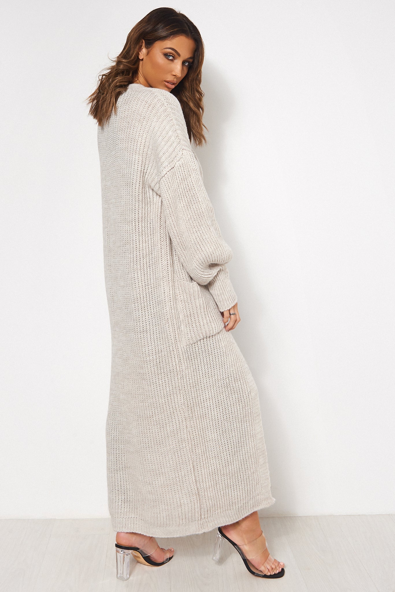 Bren Beige Oversized Balloon Sleeve Long Maxi Cardigan