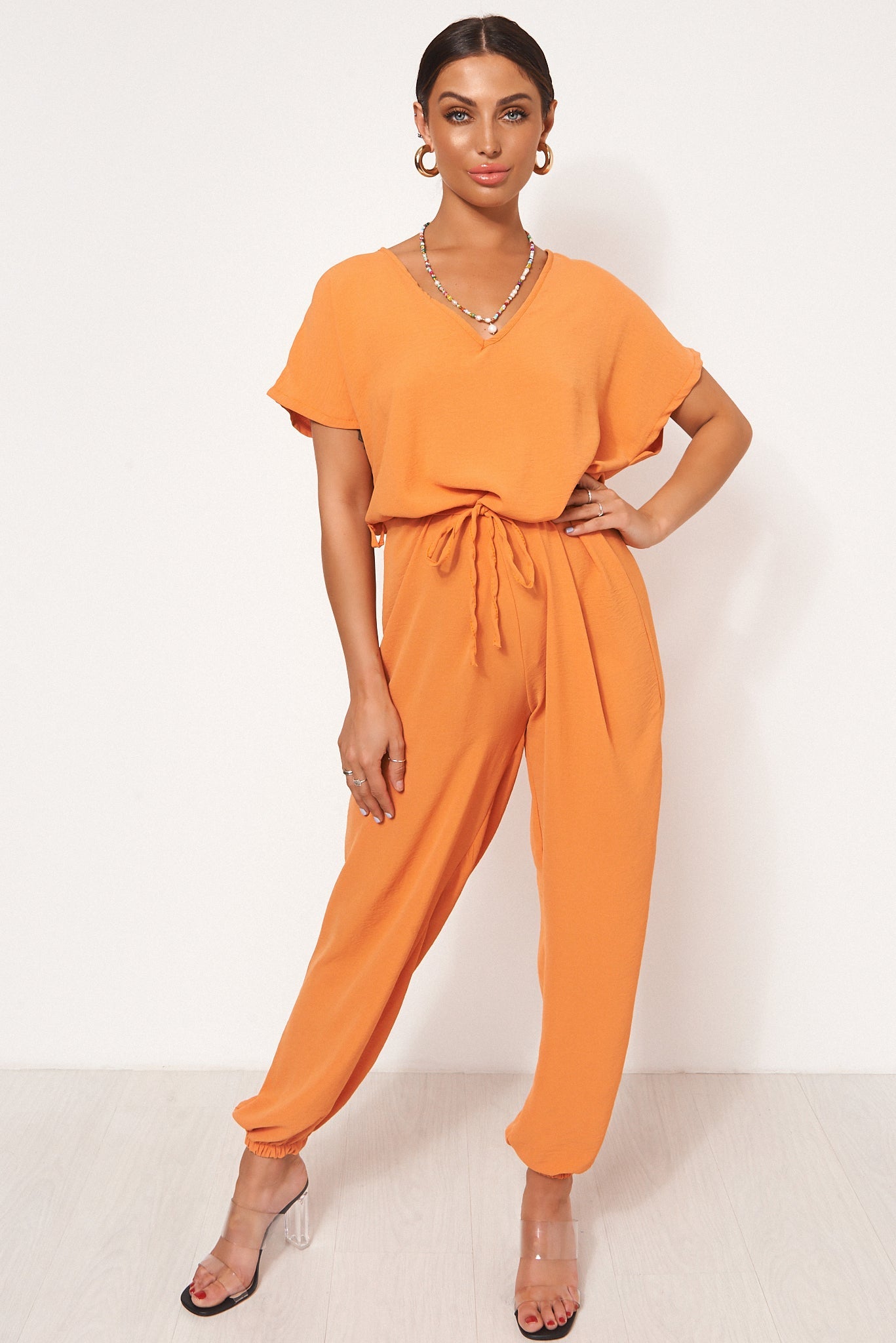 Greta Orange V Neck Jumpsuit