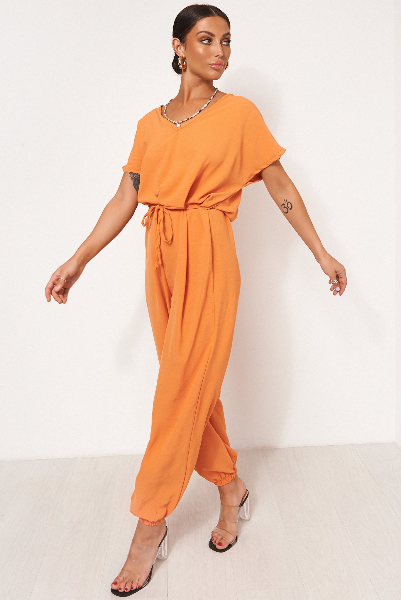 Greta Orange V Neck Jumpsuit