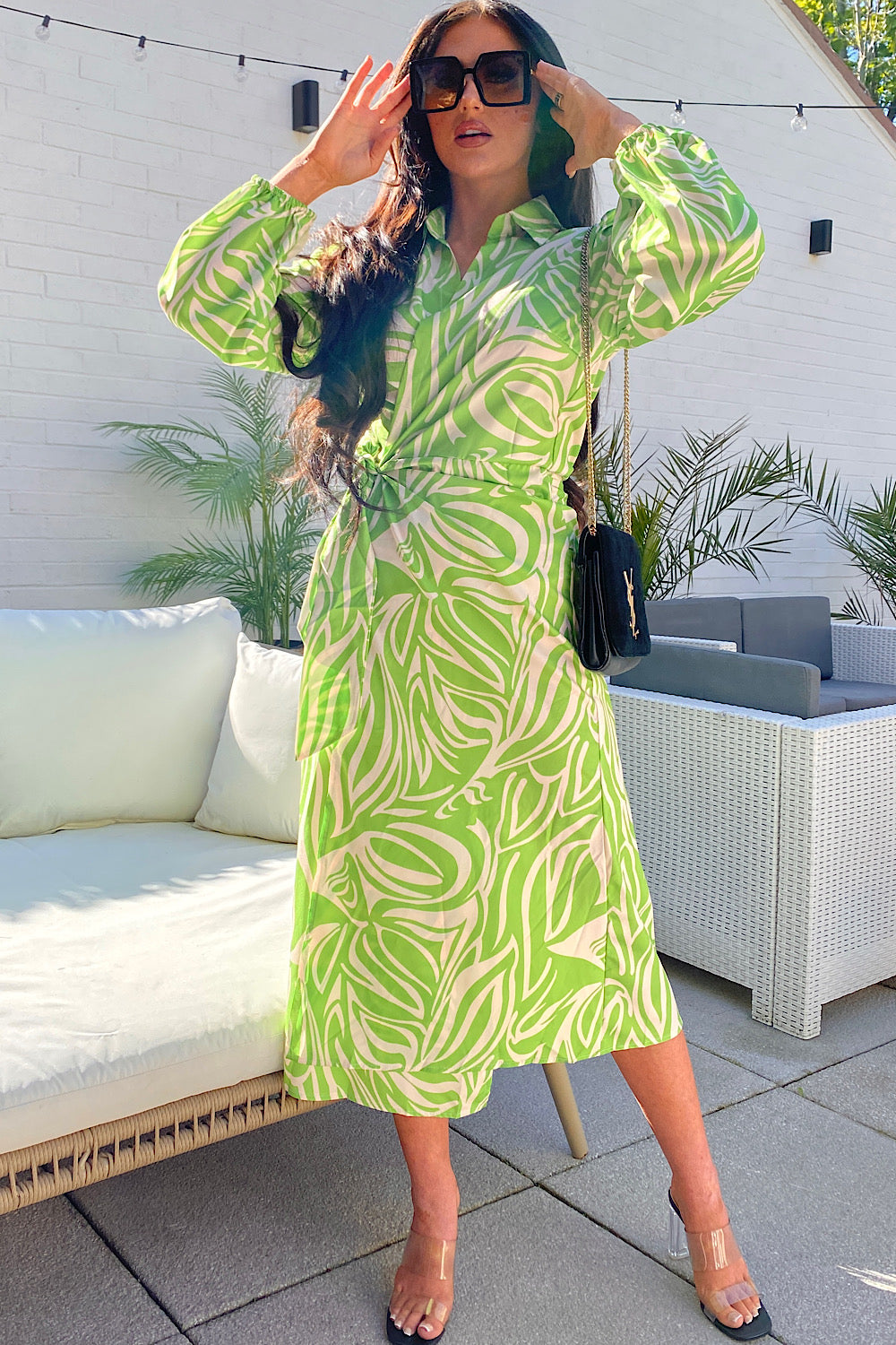 Green Zebra Print Wrap Maxi Dress