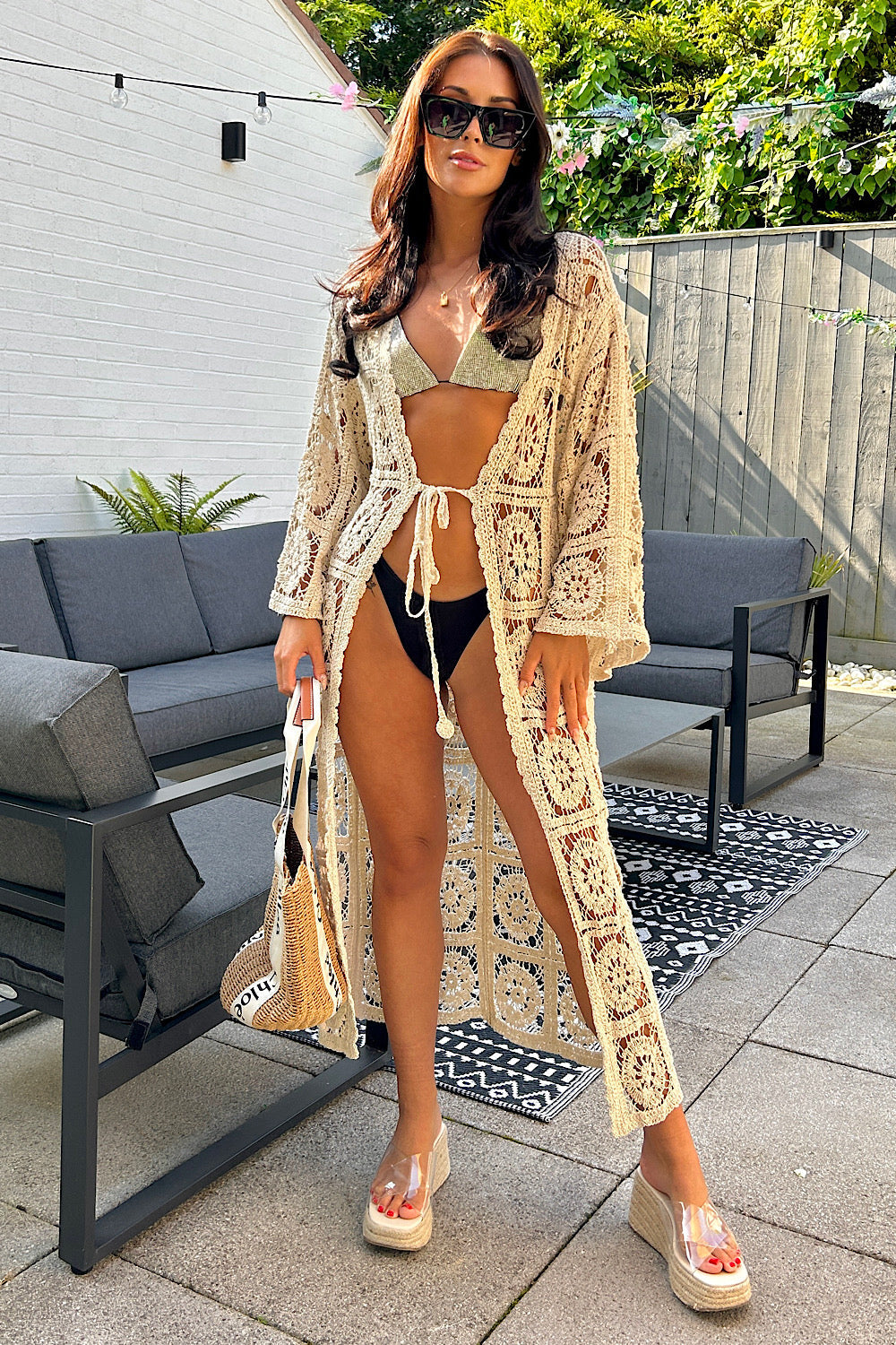 Bria Beige Crochet Kimono