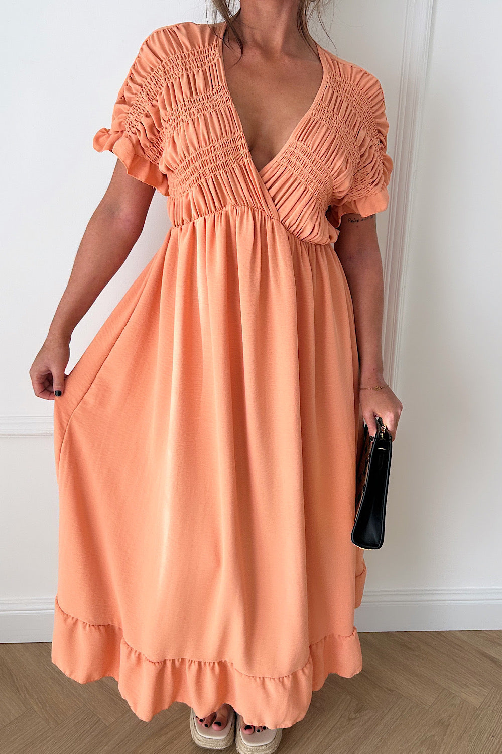 Elycia Peach Ruched Maxi Dress
