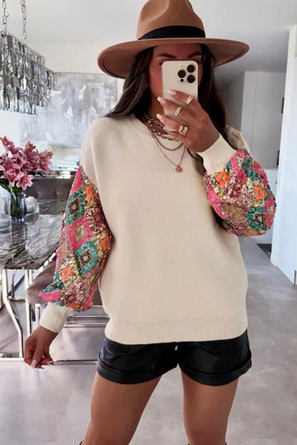Amele Beige Sequin Jumper
