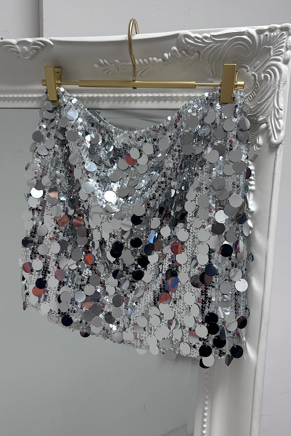 Fabio Silver Sequin Disc Mini Skirt