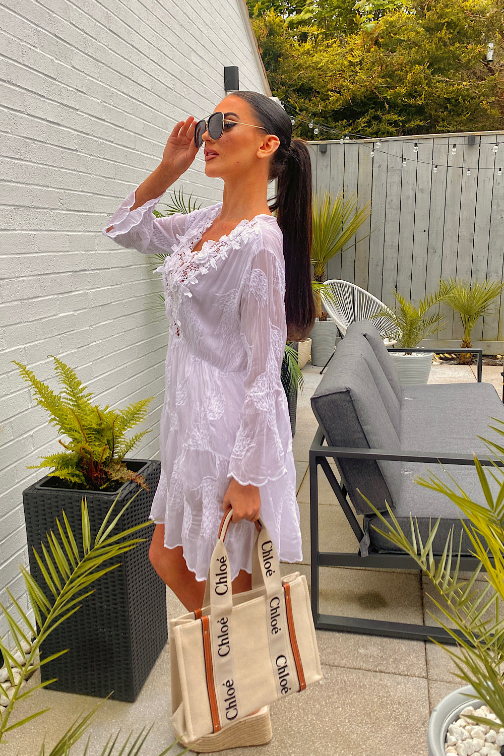 Tori White Crochet Dress