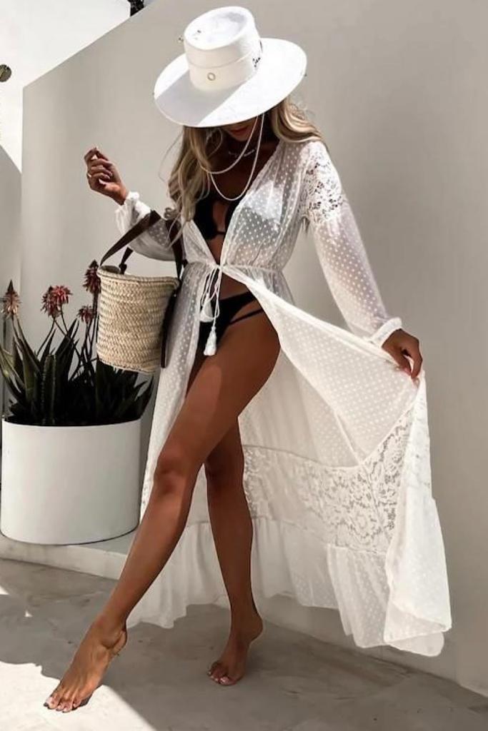 Sasha White Polka Dot Lace Kimono