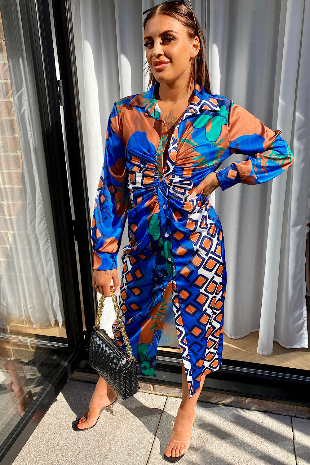 Blue Button Shirt Midi Dress