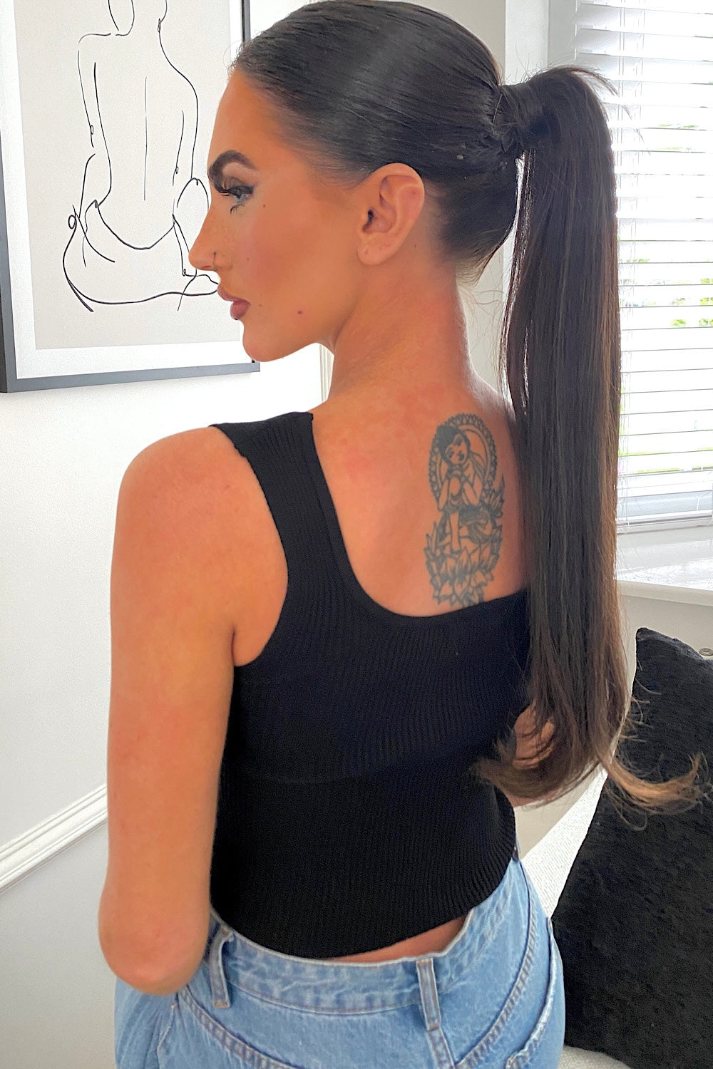 Black Diamanté Chain Tassel Crop Top