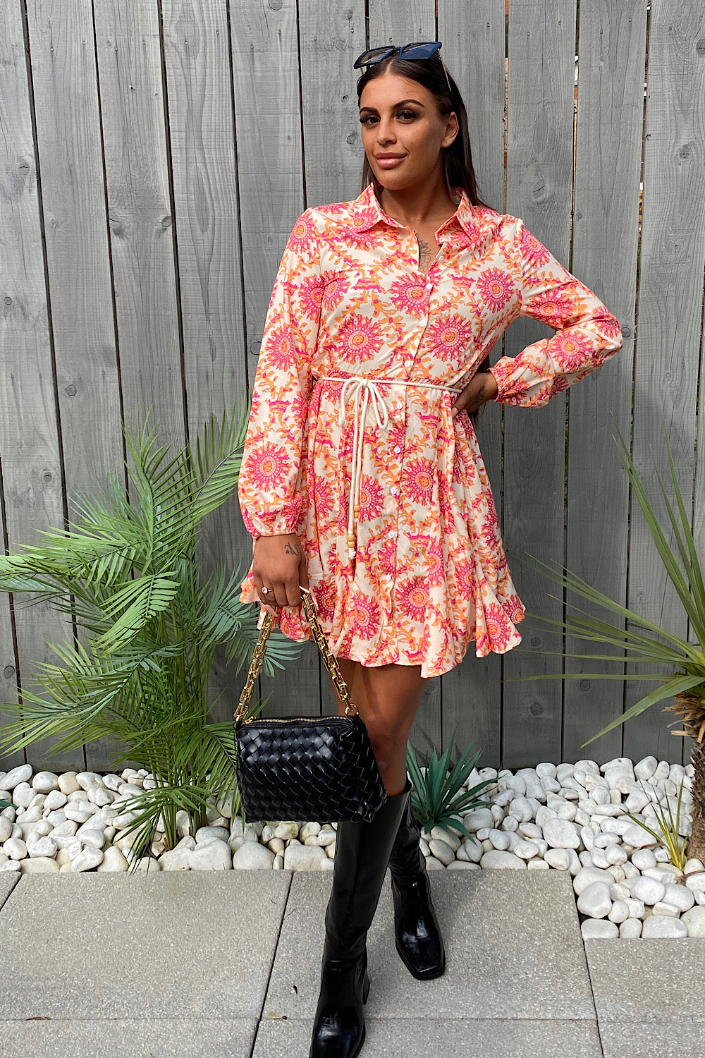 Pink Swirl Pattern Shirt Dress