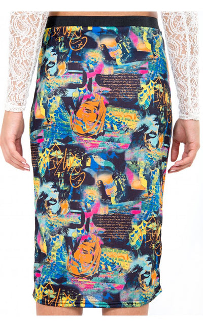 Graphic Print Bodycon Midi Skirt