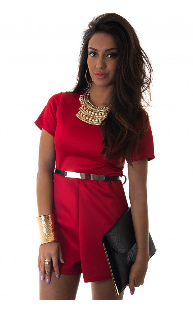 Renegade Red Gold Belted Playsuit