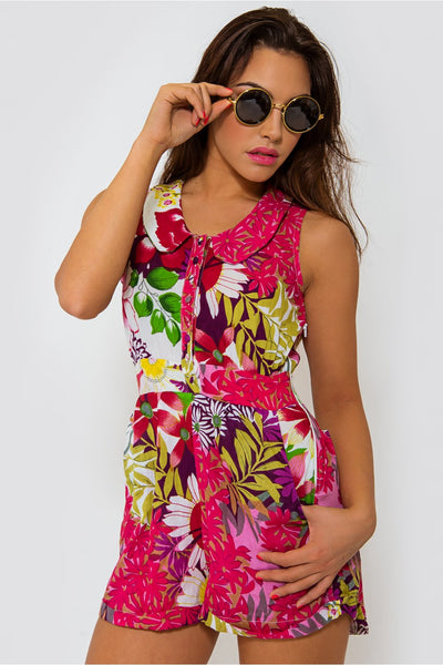 Zante Pink Tropical Floral Playsuit