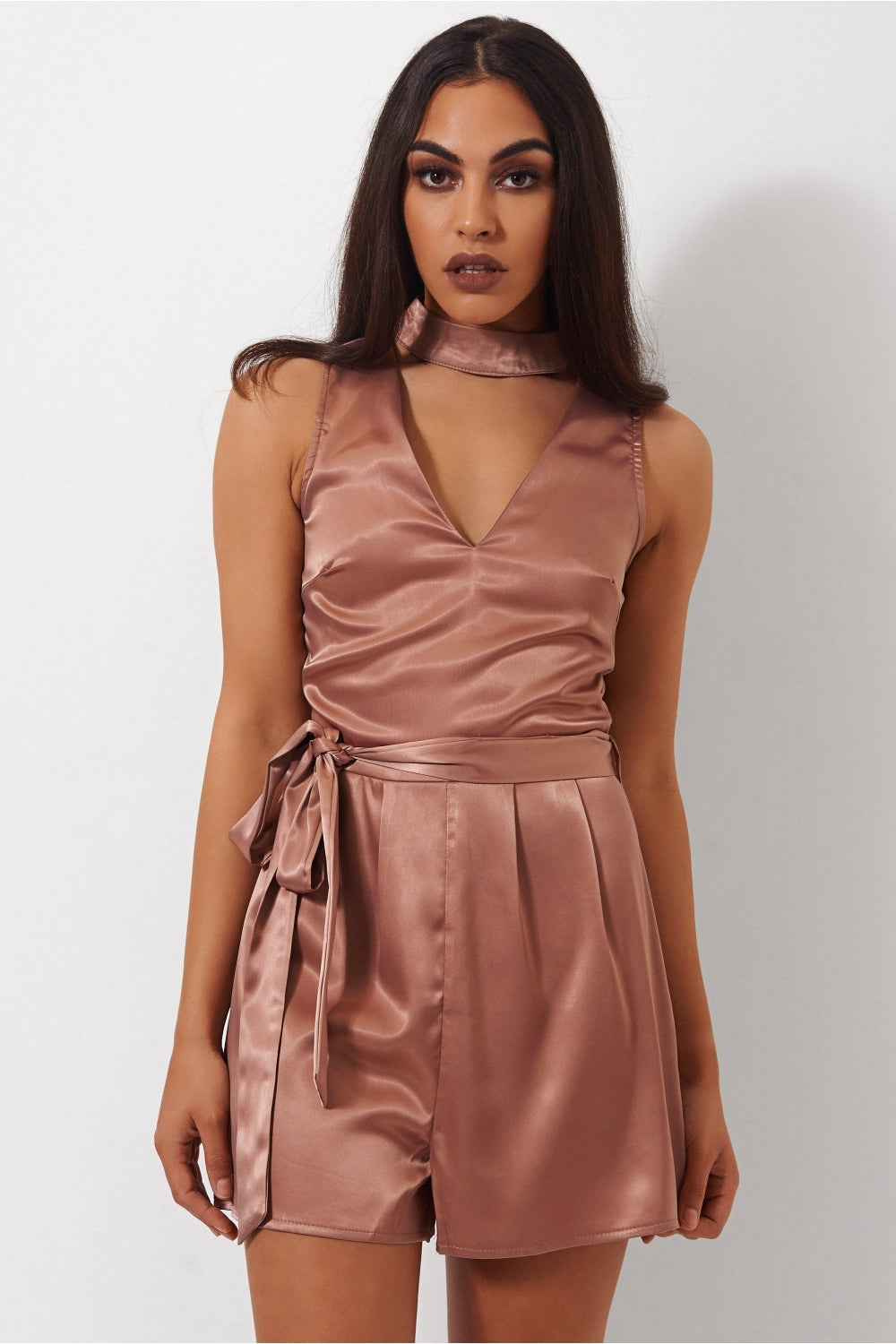 Lilly Nude Satin Choker Playsuit