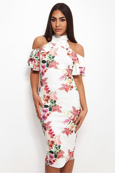 Tiana Floral Cold Shoulder Midi Dress