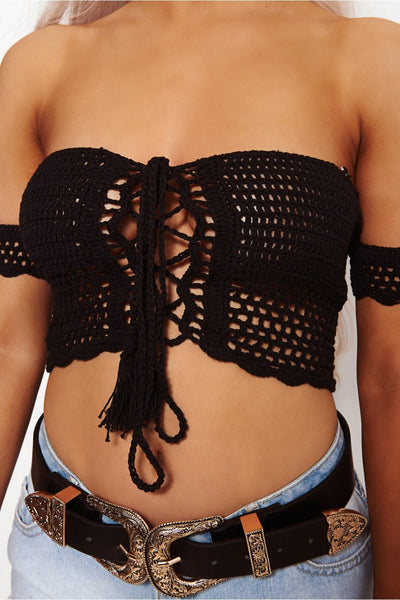 Koko Black Crochet Bardot Top