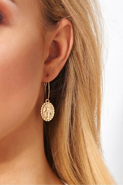 Gold Virgin Mary Hoop Earrings