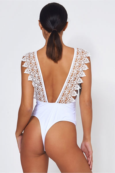 Laria White Crochet Backless Swimsuit