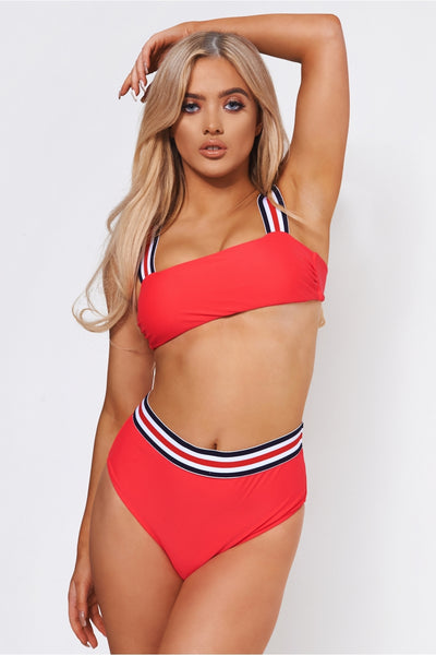 Roki Red Nautical Striped High Waisted Bikini