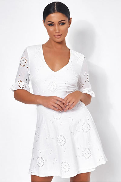 Luciana White Broderie Anglaise Shift Dress
