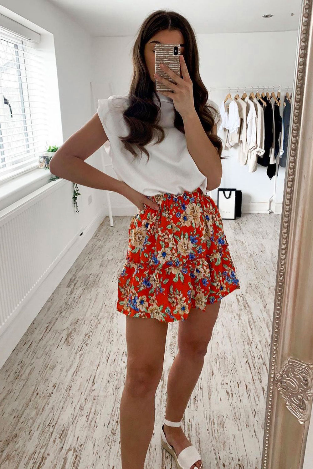 Red Floral Mini Skirt