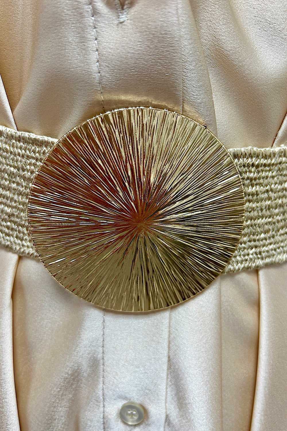 May Beige Rattan Gold Circle Belt