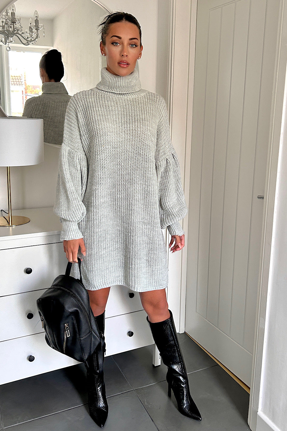 Sienna Grey Balloon Sleeve Jumper Dress