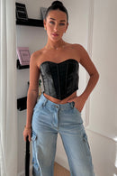 Laura Black Leather Corset Top