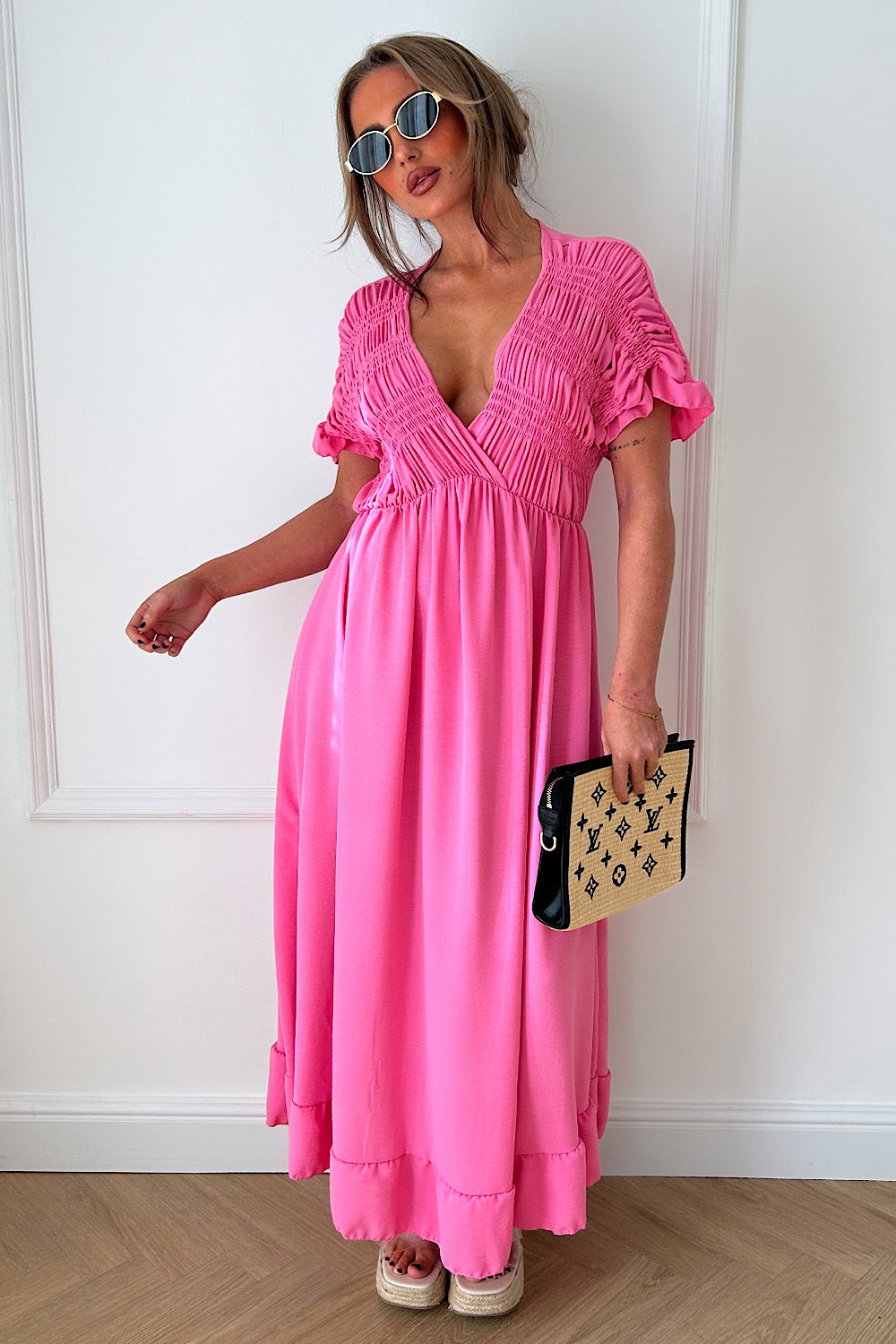 Elycia Pink Ruched Maxi Dress