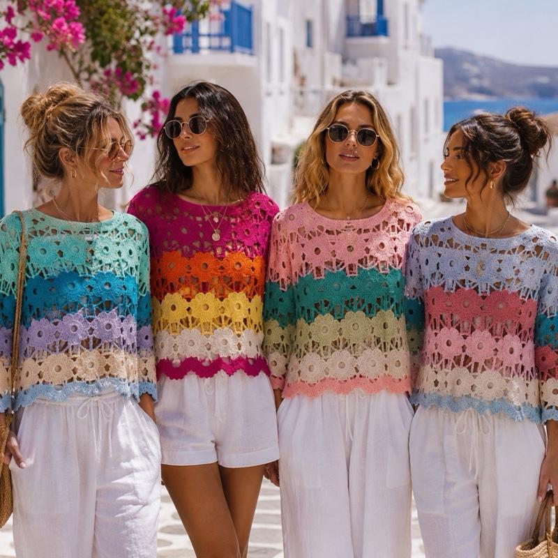 Multicoloured crochet jumper size 10-16