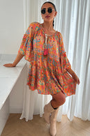 Naya Coral Boho Silk Mini Dress