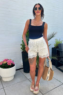 Cora White Floral Crochet Shorts