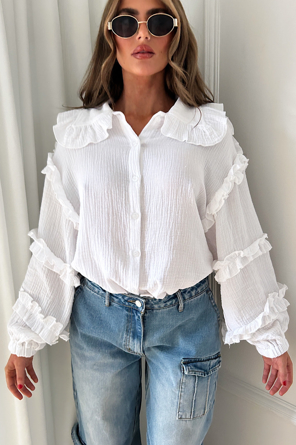 Positano White Frill Cheesecloth Shirt