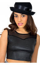 Black Wet Look Mesh Cropped Top