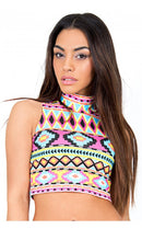 Hot Spell Aztec High Neck Crop Top