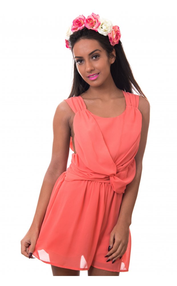 Slow It Down Chiffon Playsuit In Peach
