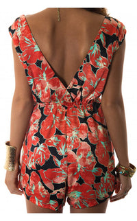 Aleshia Orange Floral Playsuit