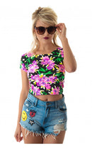 Black Daisy Print Crop Top