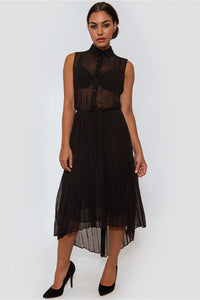Lena Asymmetrical Black Midi Dress