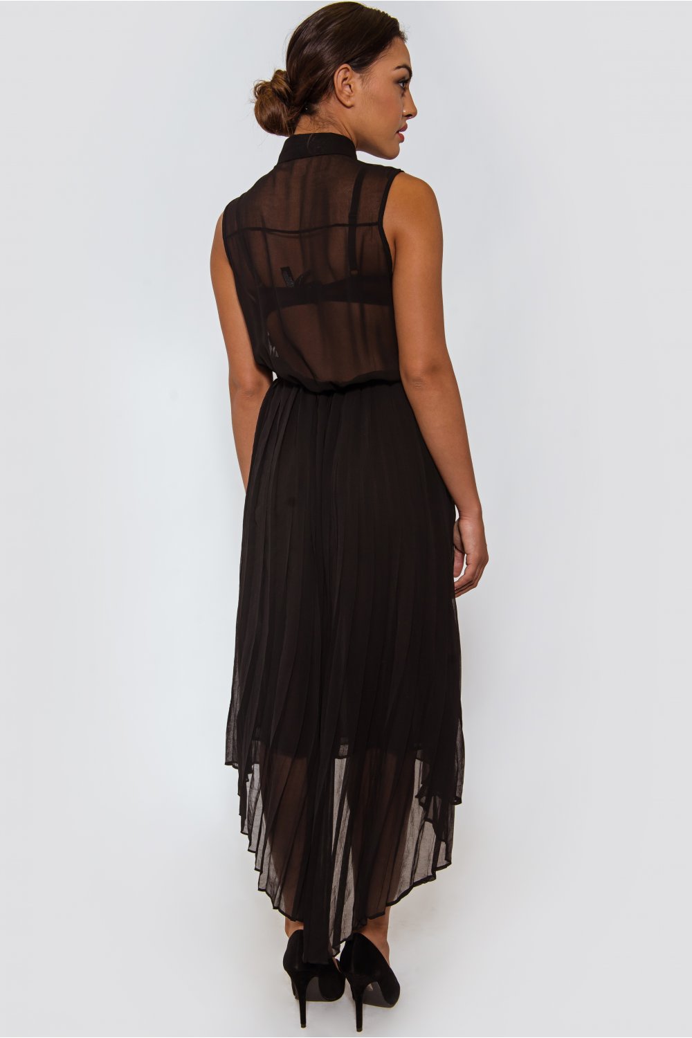 Lena Asymmetrical Black Midi Dress