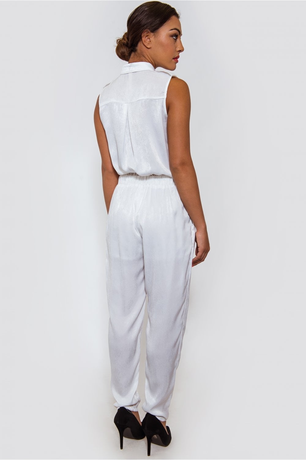 Ella White Satin Utility Jumpsuit