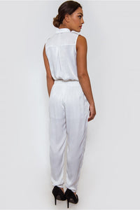 Ella White Satin Utility Jumpsuit