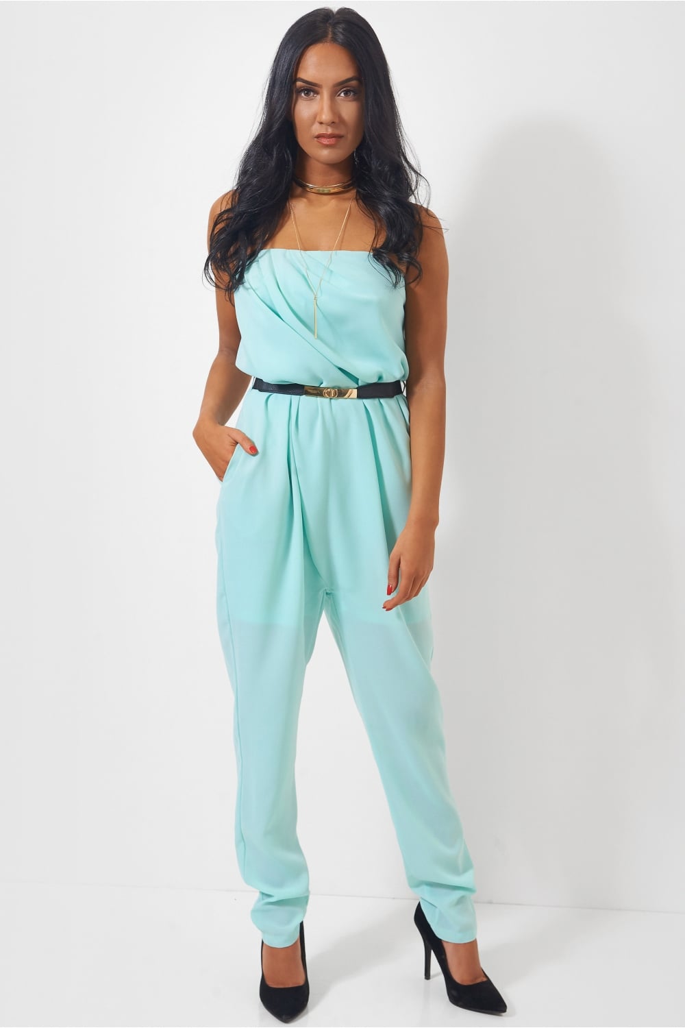 Tia Turquoise Strapless Jumpsuit
